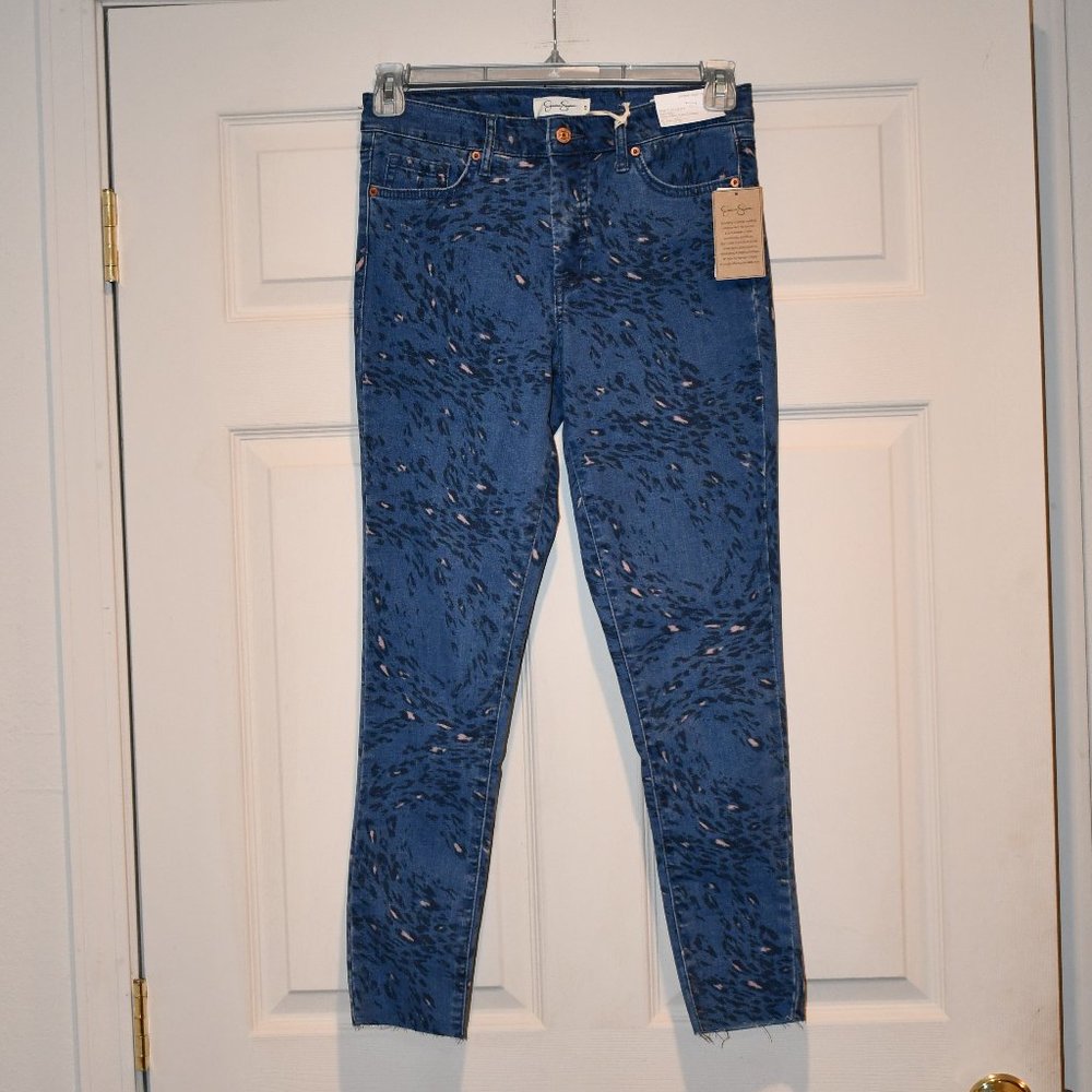 Jessica Simpson Blue Cheetah Print Adored High Rise Ankle Skinny Jeans NEW Sz 28 - Picture 2 of 5